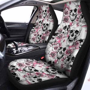 Pink Flowers Skull Pattern Print Universal Fit Car Seat Covers