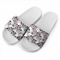 Pink Flowers Skull Pattern Print White Slide Sandals