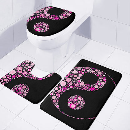Pink Flowers Yin Yang Print 3 Piece Bath Mat Set