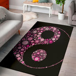 Pink Flowers Yin Yang Print Area Rug