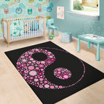 Pink Flowers Yin Yang Print Area Rug