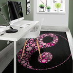 Pink Flowers Yin Yang Print Area Rug