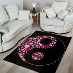 Pink Flowers Yin Yang Print Area Rug