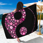 Pink Flowers Yin Yang Print Beach Sarong Wrap