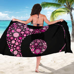 Pink Flowers Yin Yang Print Beach Sarong Wrap