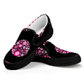 Pink Flowers Yin Yang Print Black Slip On Sneakers