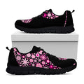 Pink Flowers Yin Yang Print Black Running Shoes