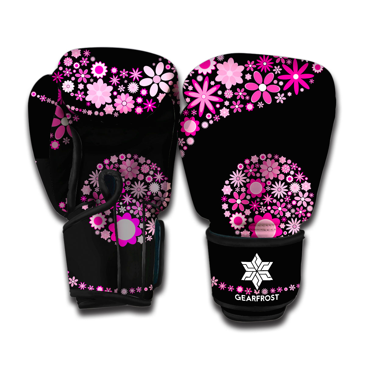 Pink Flowers Yin Yang Print Boxing Gloves