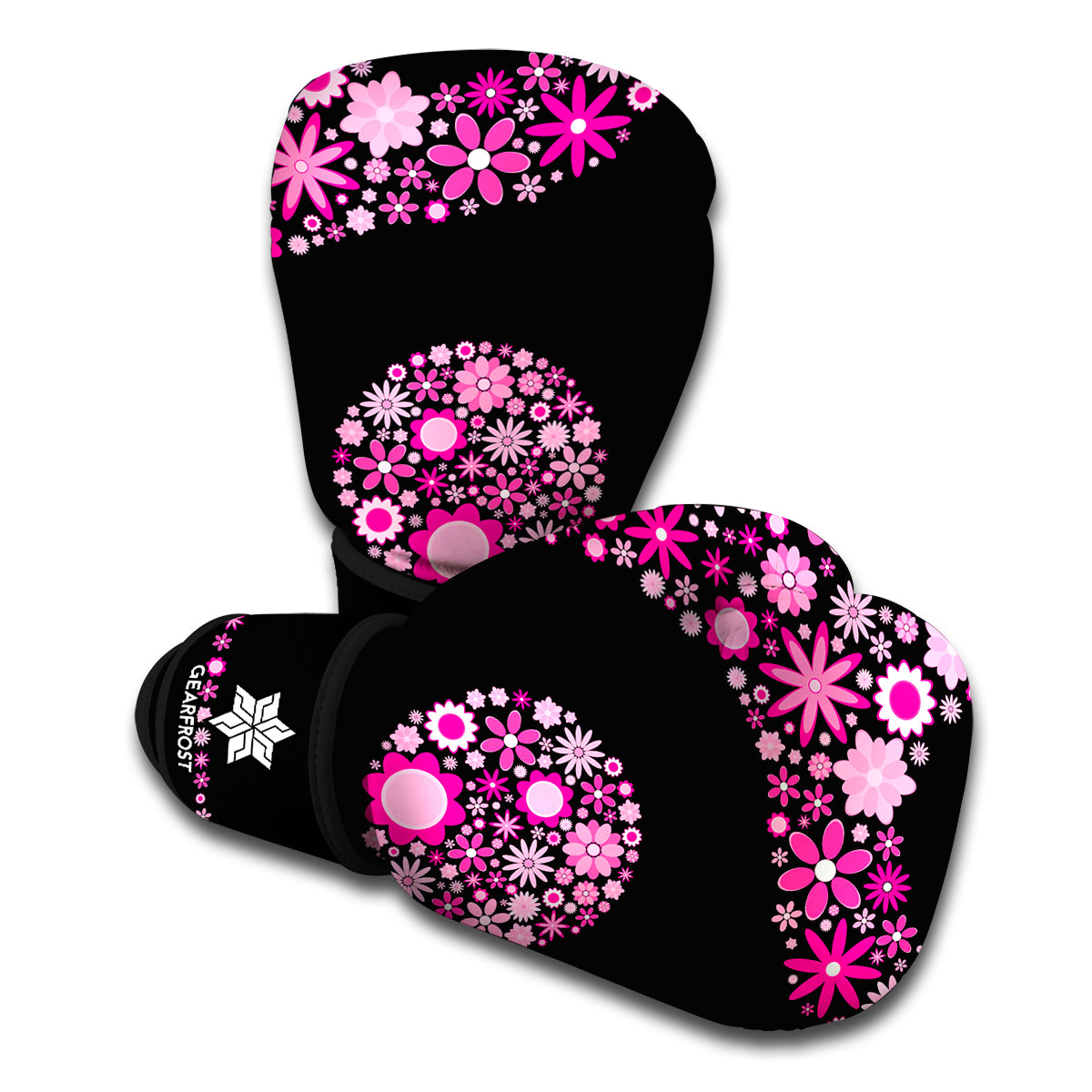 Pink Flowers Yin Yang Print Boxing Gloves