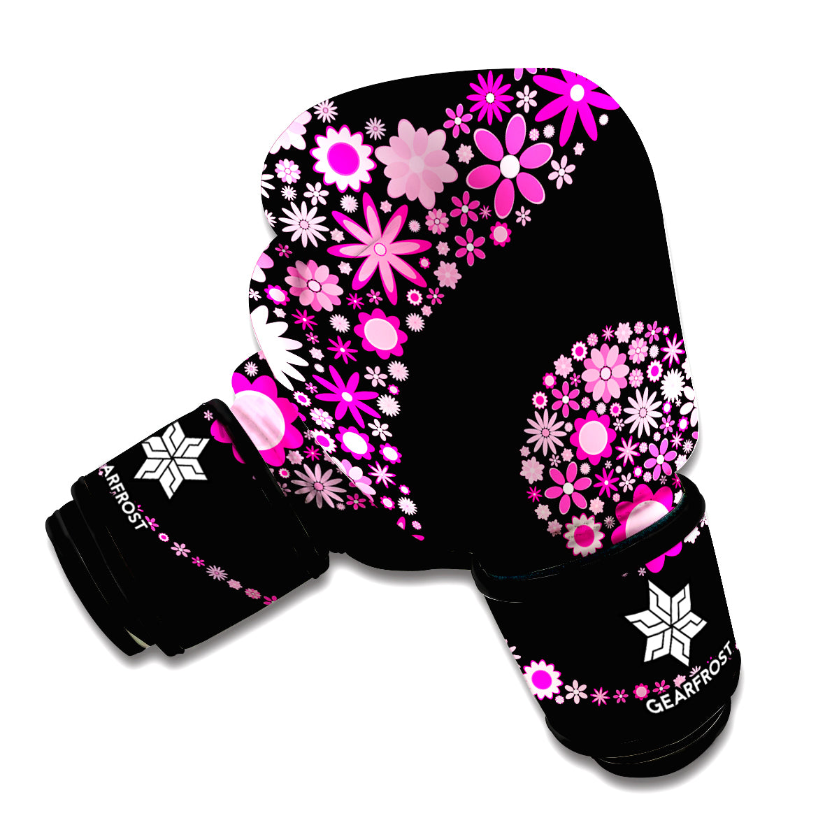 Pink Flowers Yin Yang Print Boxing Gloves