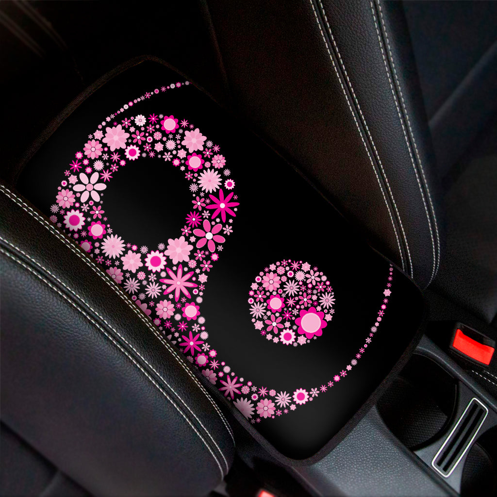 Pink Flowers Yin Yang Print Car Center Console Cover
