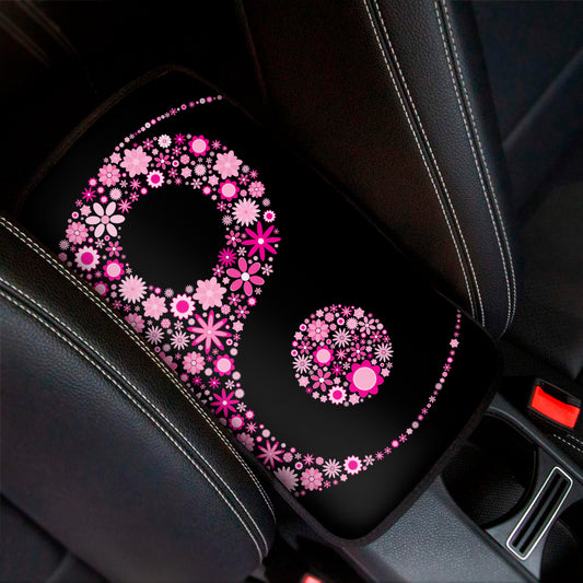 Pink Flowers Yin Yang Print Car Center Console Cover