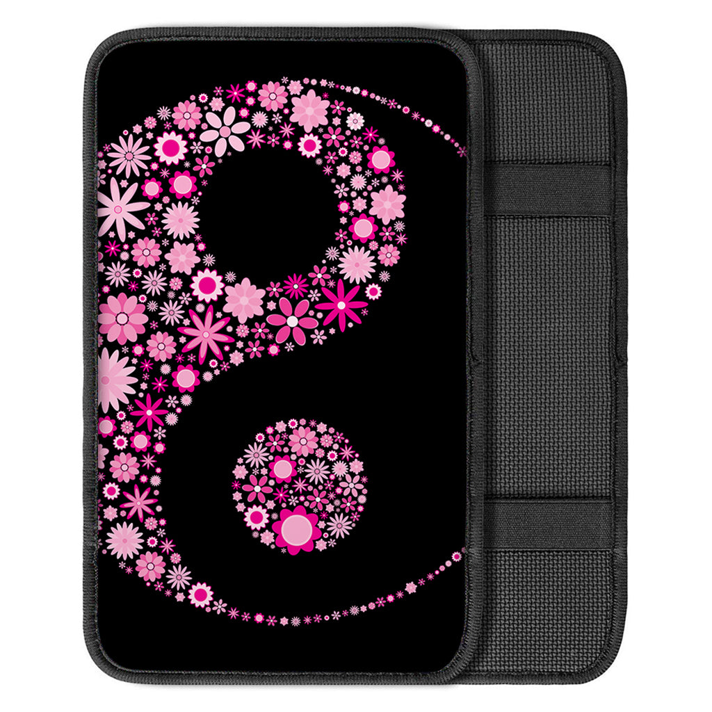 Pink Flowers Yin Yang Print Car Center Console Cover
