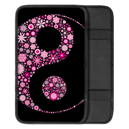 Pink Flowers Yin Yang Print Car Center Console Cover