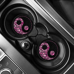 Pink Flowers Yin Yang Print Car Coasters