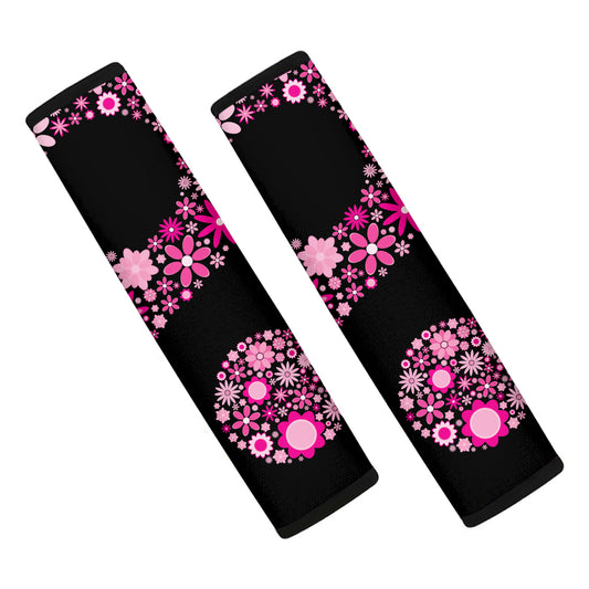 Pink Flowers Yin Yang Print Car Seat Belt Covers