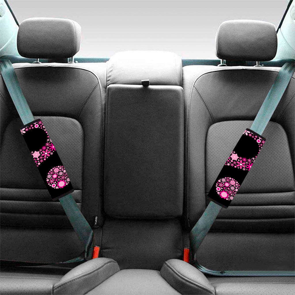 Pink Flowers Yin Yang Print Car Seat Belt Covers