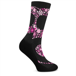 Pink Flowers Yin Yang Print Crew Socks