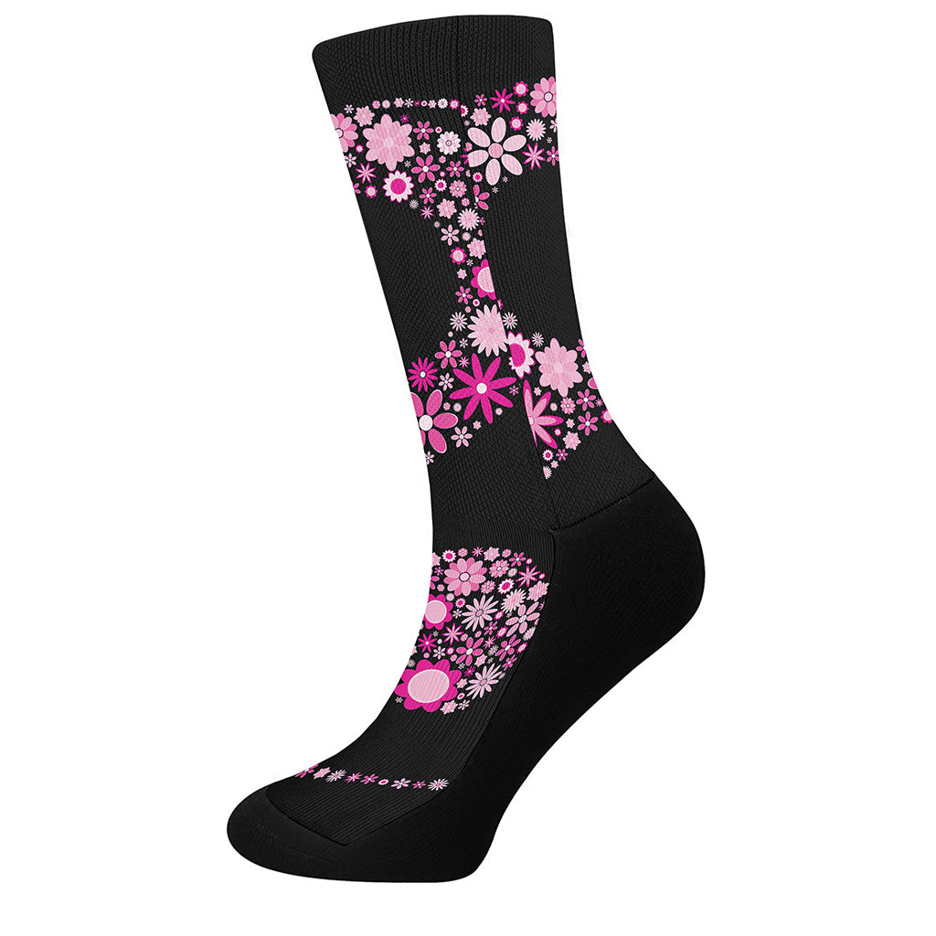 Pink Flowers Yin Yang Print Crew Socks