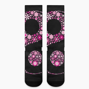 Pink Flowers Yin Yang Print Crew Socks