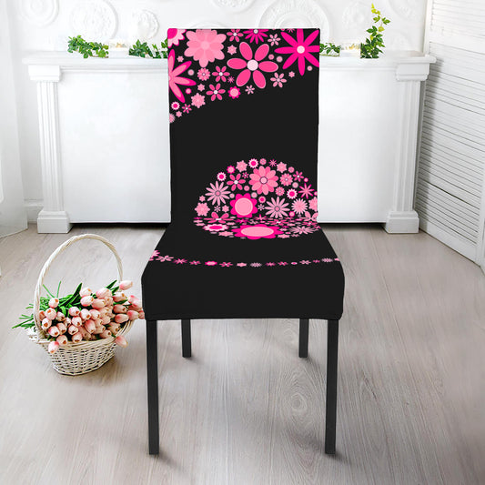 Pink Flowers Yin Yang Print Dining Chair Slipcover