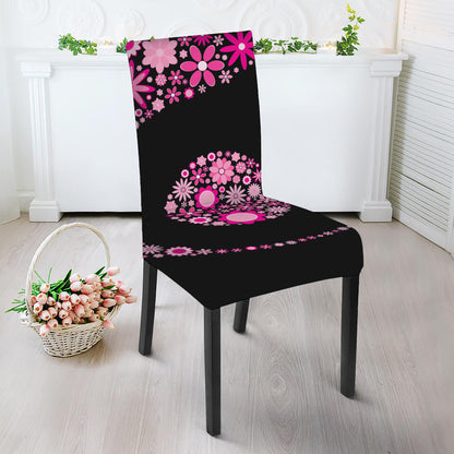 Pink Flowers Yin Yang Print Dining Chair Slipcover