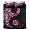 Pink Flowers Yin Yang Print Duvet Cover Bedding Set