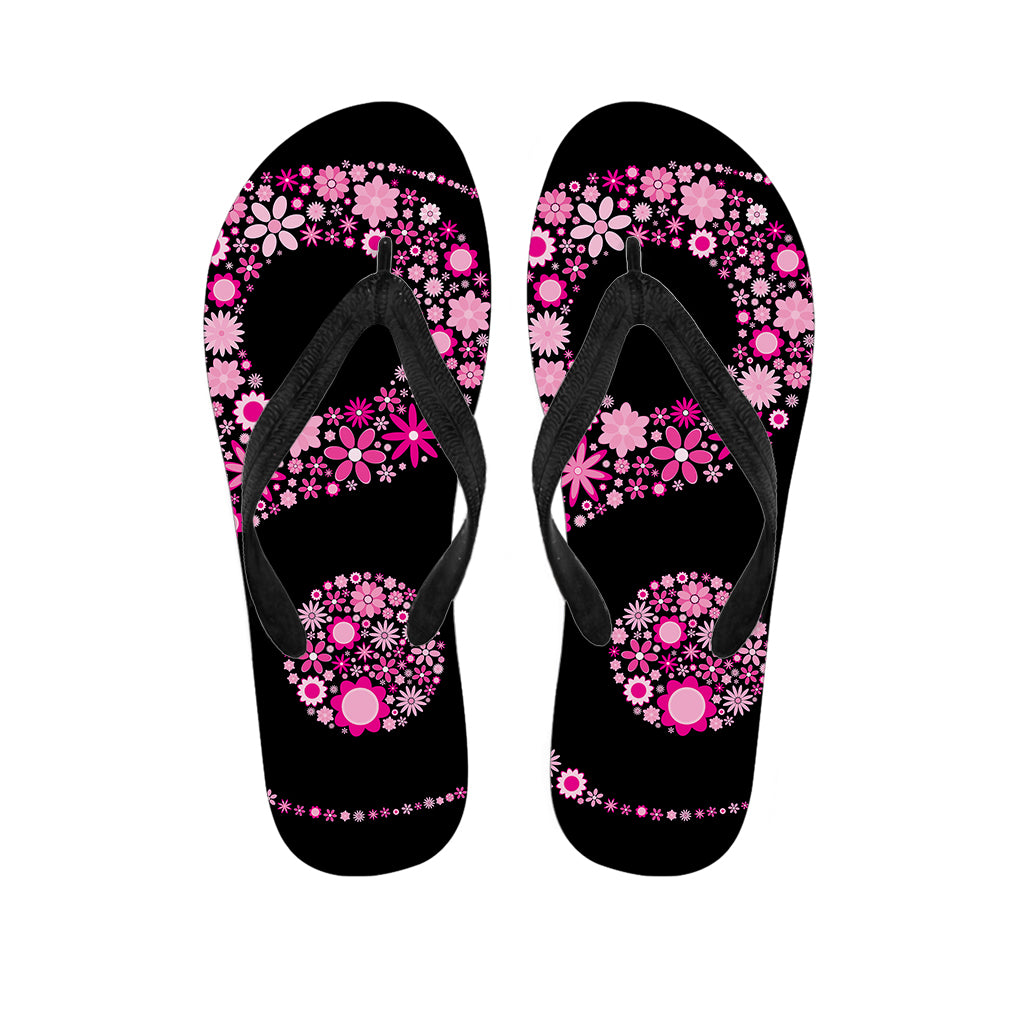 Pink Flowers Yin Yang Print Flip Flops