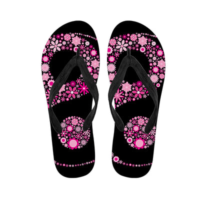 Pink Flowers Yin Yang Print Flip Flops