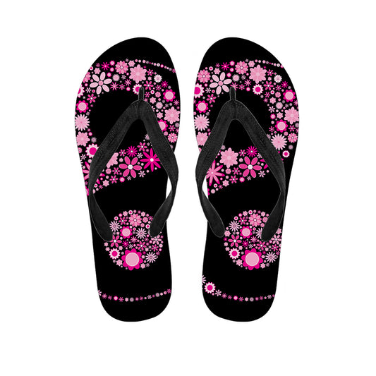 Pink Flowers Yin Yang Print Flip Flops