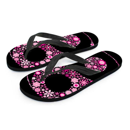 Pink Flowers Yin Yang Print Flip Flops