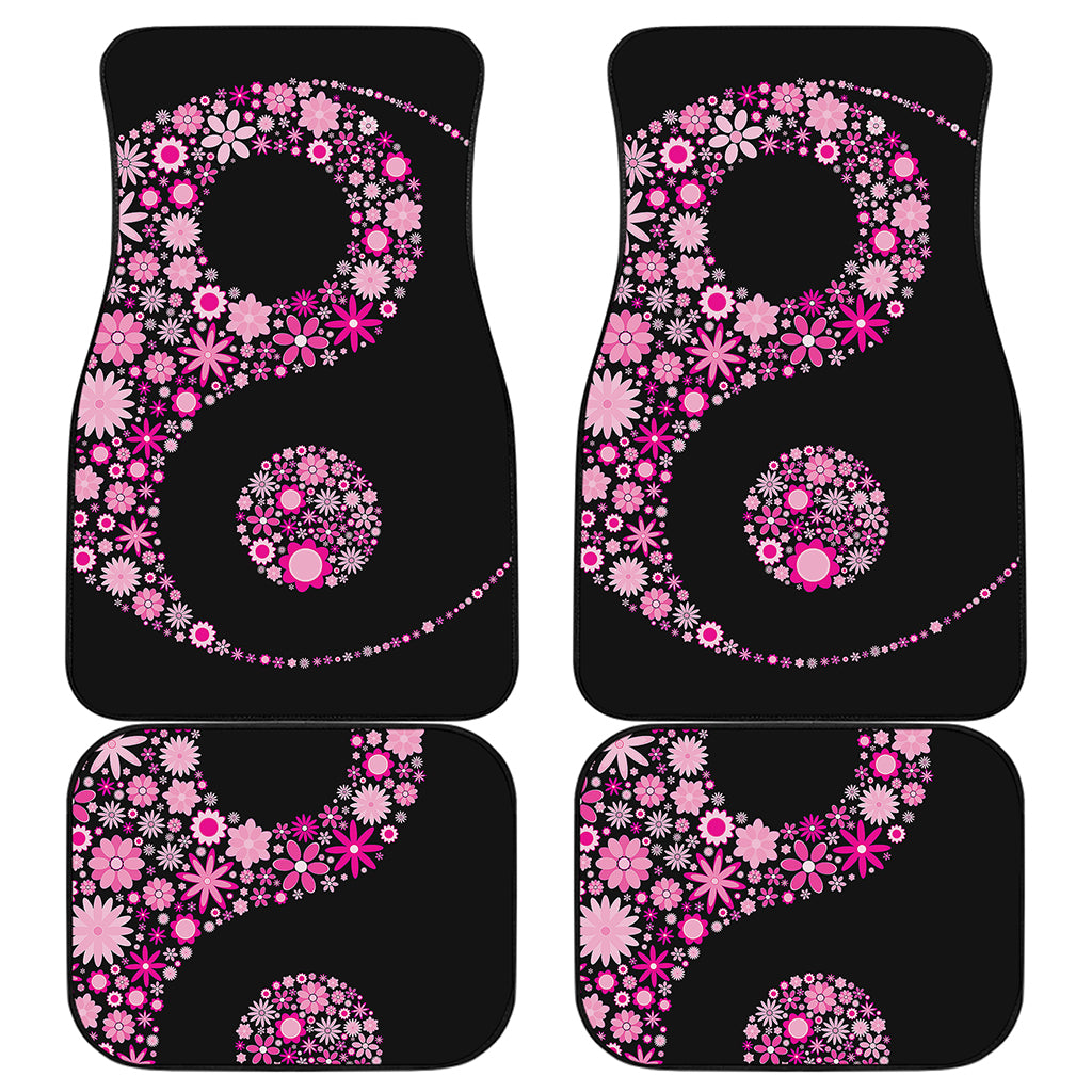 Pink Flowers Yin Yang Print Front and Back Car Floor Mats