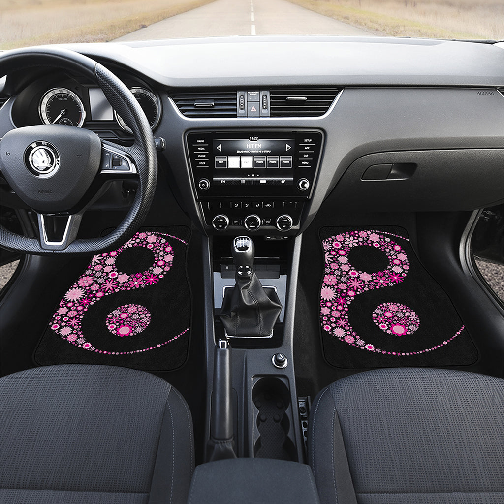 Pink Flowers Yin Yang Print Front and Back Car Floor Mats