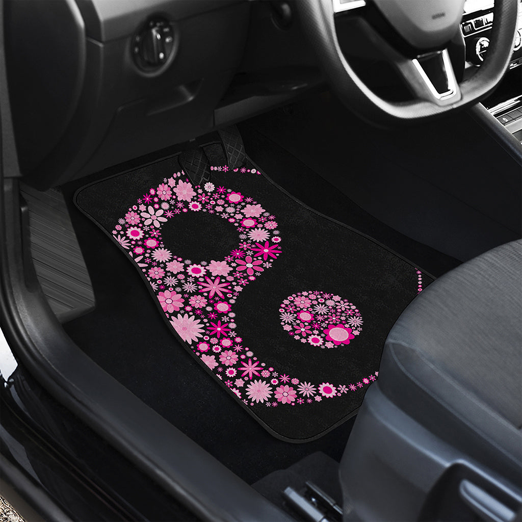 Pink Flowers Yin Yang Print Front and Back Car Floor Mats