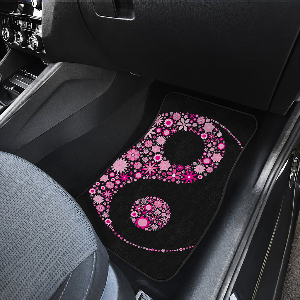 Pink Flowers Yin Yang Print Front and Back Car Floor Mats