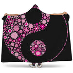 Pink Flowers Yin Yang Print Hooded Blanket