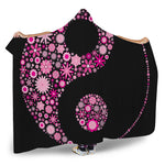 Pink Flowers Yin Yang Print Hooded Blanket
