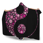 Pink Flowers Yin Yang Print Hooded Blanket