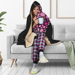 Pink Flowers Yin Yang Print Hooded Blanket