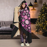 Pink Flowers Yin Yang Print Hooded Blanket