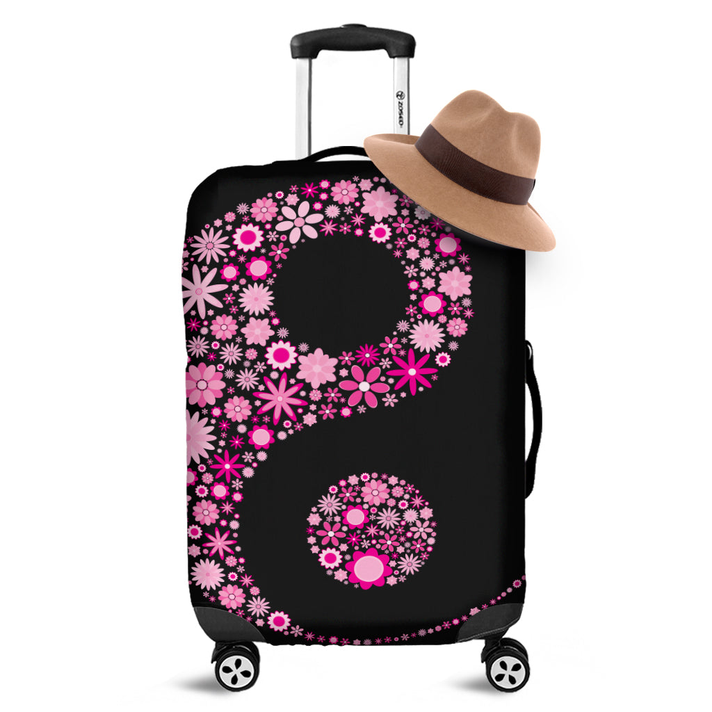 Pink Flowers Yin Yang Print Luggage Cover