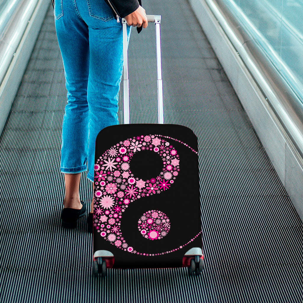 Pink Flowers Yin Yang Print Luggage Cover