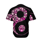 Pink Flowers Yin Yang Print Men's Baseball Jersey