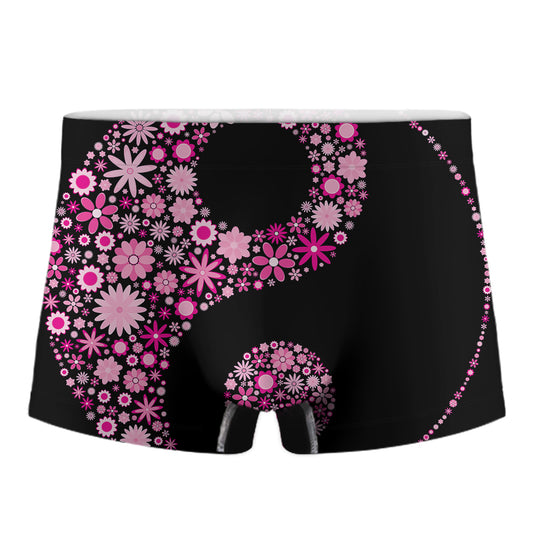 Pink Flowers Yin Yang Print Men's Boxer Briefs