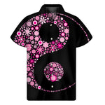 Pink Flowers Yin Yang Print Men's Short Sleeve Shirt