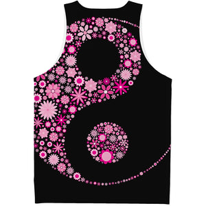 Pink Flowers Yin Yang Print Men's Tank Top