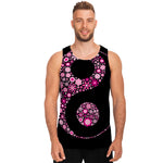 Pink Flowers Yin Yang Print Men's Tank Top