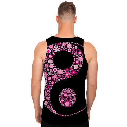 Pink Flowers Yin Yang Print Men's Tank Top