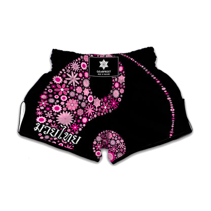 Pink Flowers Yin Yang Print Muay Thai Boxing Shorts
