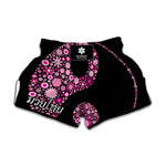 Pink Flowers Yin Yang Print Muay Thai Boxing Shorts